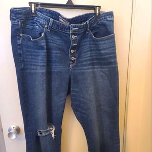 Distressed straight leg jeans with button fly [Torrid]